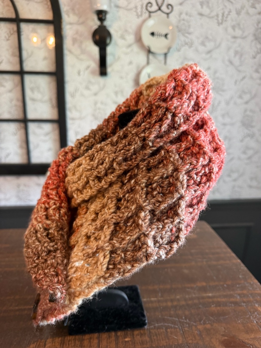 Handmade Crocheted Gradient Waffle Cowl - Pink & Brown Ombre NWOT - Picture 3 of 4